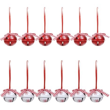 Weihnachtsglocken- und Jingle-Set, Weihnachtsbaumdekoration, rote und weiße Jingle Bells-Anhänger, Ornamente, 12-teilig