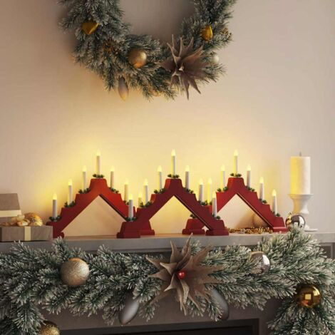Weihnachtskerzenbrücke mit 7 LEDs 3 pcs Rot 39,5 x 5 x 29 cm vidaXL