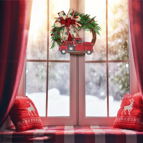 Weihnachtskranz in Form eines roten Trucks für die Haustür, Landhausdekoration für Herbst, Halloween und Thanksgiving