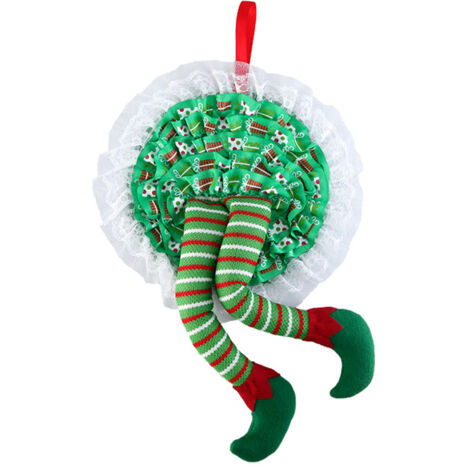 Weihnachtskranz mit hängenden Elfen, Tür- und Baumschmuck für die Feiertage