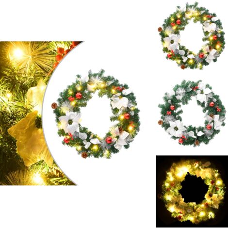 Weihnachtskranz mit LED-Leuchten Grün 60 cm PVC - Weihnachtsschmuck - Weihnachtsdeko - Christbaumschmuck - Lichterkette - LED-Kranz