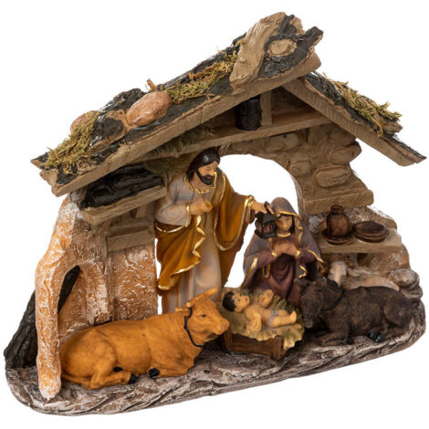 Weihnachtskrippe mit Tieren, 30 x 22 cm
