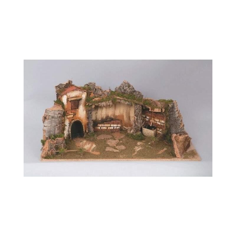 Village en liège 70x32x38 cm avec fontaine