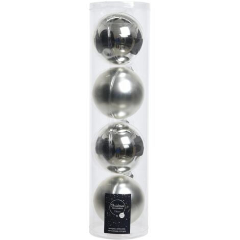 Weihnachtskugel 10 cm Glas Silber sortiert Set 4-tlg