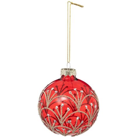 Weihnachtskugel Art Deco rot aus Glas 80mm - Feeric lights & christmas