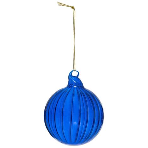 Weihnachtskugel aus Glas 80mm blau gestreift - Atmosphera créateur d'intérieur