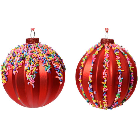 Weihnachtskugel aus Glas mit Flecken, 2er Set, Weihnachtsrot, ø 8cm