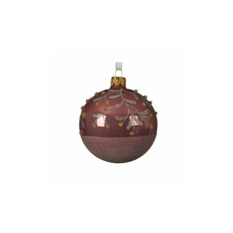 Weihnachtskugel aus Glas Rosa Velvet mit Beerenzweig 8 cm