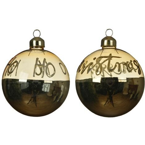 Weihnachtskugel aus Goldglas mit verschiedenen Schriften 8 cm Stk. 1