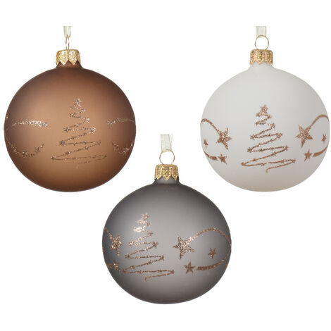 Weihnachtskugel aus mattem Glas mit Stern, Baumrand, 3 Spalten, sortierte Farben, ø 8cm