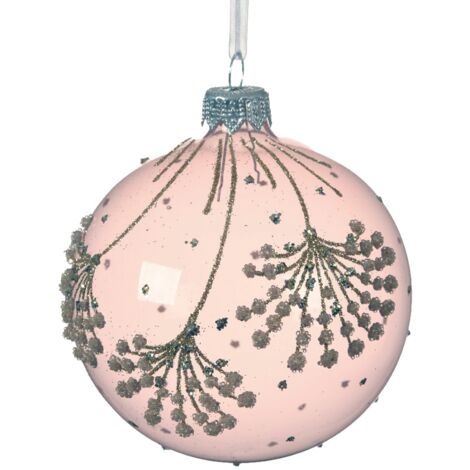 Weihnachtskugel aus rosa Glas mit Blumen Ø8 cm