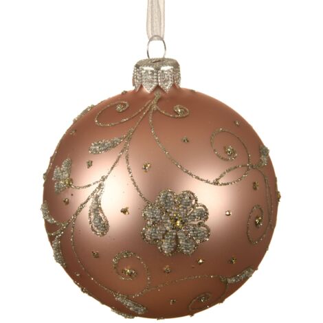 Weihnachtskugel aus roségoldenem Glas Ø8 cm