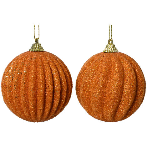 Weihnachtskugel aus Schaumstoff mit Glitzerperlen, 2er Set, kupferrot, ø 8cm