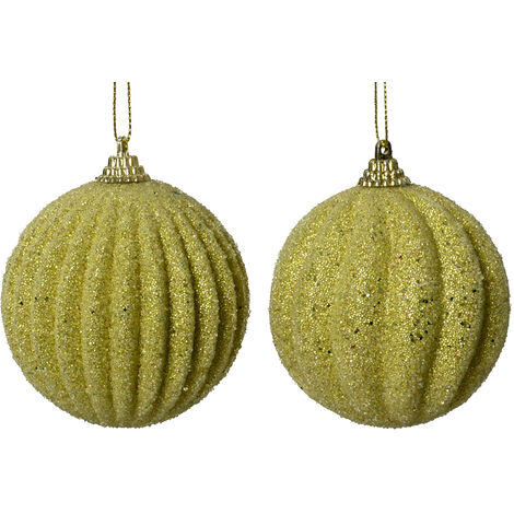 Weihnachtskugel aus Schaumstoff mit Glitzerperlen 2er Set, pistazienfarben, ø 8cm