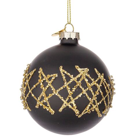 Weihnachtskugel aus schwarzem und goldenem Glas Ø8 cm