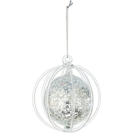 Weihnachtskugel aus transparentem Glas mit silbernen Pailletten 9,2 cm