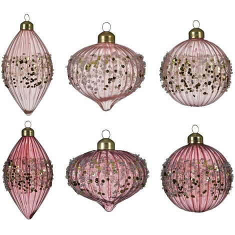 Weihnachtskugel Decoris Rosa glitzerndes Glas 8 cm sortiert