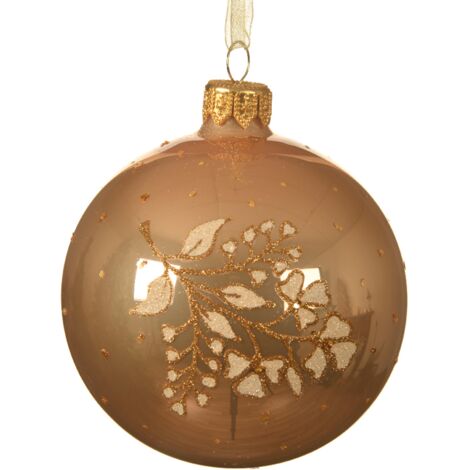 Weihnachtskugel Emaille Karamell - Gold mit Blume Ø8 cm