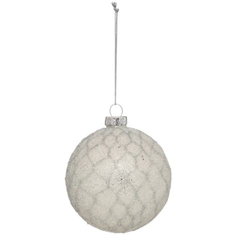 Weihnachtskugel Glas 70 mm Alveole Weiß - Silber