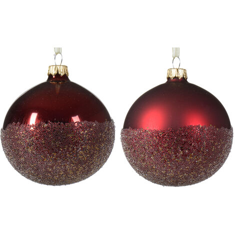 Weihnachtskugel Glas glänzend-matt mit Ballotin-Boden 2 Farben Achse dunkelrot ø 8cm