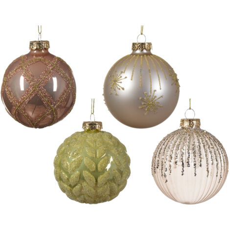 Weihnachtskugel Glas glänzend-matt-transparent Feuer-Rückseite-Blatt-Kontrolle 4er-Set rosé sprudelnd ø 8cm