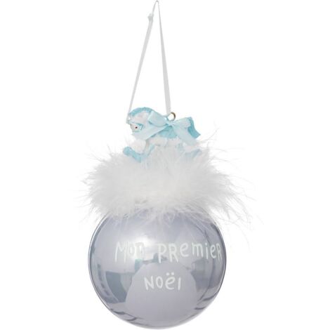 Weihnachtskugel Mein erster Weihnachtsmann + Pferd 90mm blau aus Glas - Atmosphera créateur d'intérieur