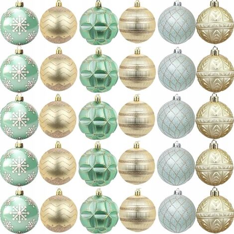 Weihnachtskugel-Set, 30-teilig, grün-golden, bruchsicher