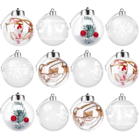 Weihnachtskugeln, 12 Stück Christbaumkugeln aus durchsichtigem Kunststoff, Christbaumkugeln Set Bruchsichere Weihnachtsdeko Anhänger, Hängedeko für Hochzeitsfeier, Ø6 cm