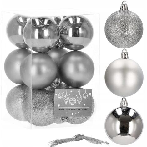 WEIHNACHTSKUGELN 6 CM FÜR DEN WEIHNACHTSBAUM SET UNZERBRECHLICH SILBER 12Stk