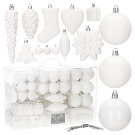 Weihnachtskugeln 72 Stück, weiß, Weihnachtsbaumschmuck