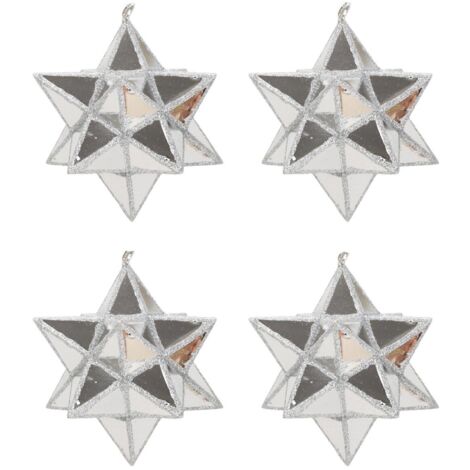 Weihnachtskugeln-Set aus Kunststoff, Sterne, 4er-Set, Ø 7,5 cm