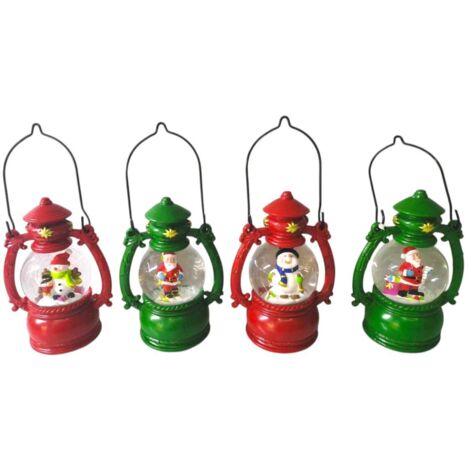 Weihnachtslaterne mit Schneekugel und Weihnachtsmann- oder Schneemannfigur - Weihnachtsdekoration