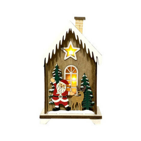 Weihnachtsmann Haus mit Weihnachtsbeleuchtung