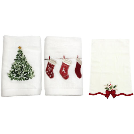 [Weihnachtsnotizbuch] Set mit 3 Baumwollhandtüchern – 60 x 36 cm, Weiß