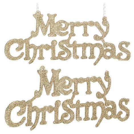 Weihnachtsschmuck 2 Stück, Aufhänger mit der Aufschrift "Frohe Weihnachten", 24 cm, goldfarben.