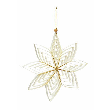 Weihnachtsstern 3D aus Papier in weiß - 20 cm / mittel - Weihnachts Deko Hänger mit goldenem Glitzer