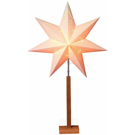 BEST SEASON Weihnachtsstern beleuchtet stehend Star 232-07 Karo Stern auf Holzständer/Papier beige/Eiche ca. 100cm x 60cm E14 Fassung