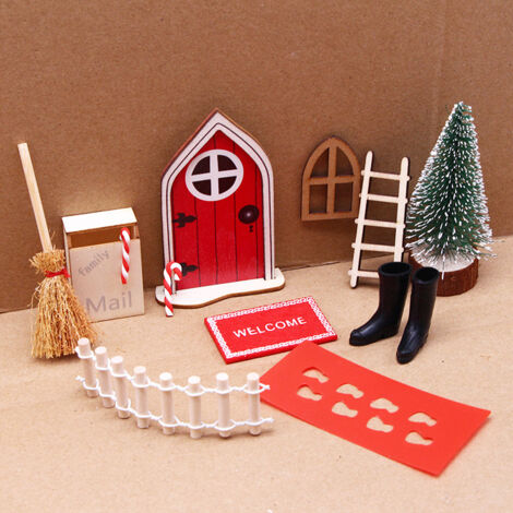 Weihnachtsstreich-Elfentür, Weihnachtsstreich-Elfenzubehör, 18-teiliges magisches Streich-Elfentür-Set mit Weihnachtsbaumgirlande, Briefkasten, Zaun, Öllampe, Leiter