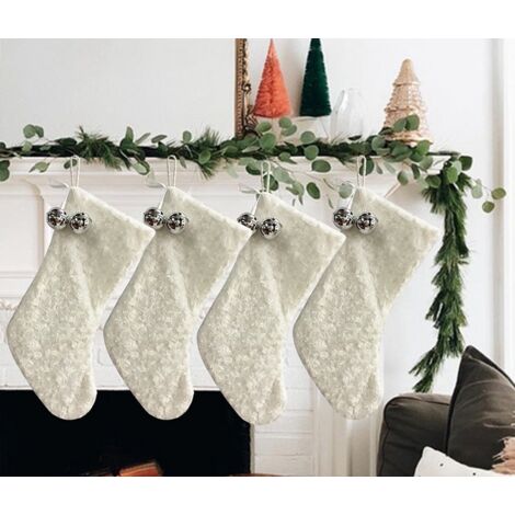 Weihnachtsstrümpfe aus weißem Plüsch, zum Aufhängen, Geschenktüten für Weihnachtsfeiern (44,5 cm)