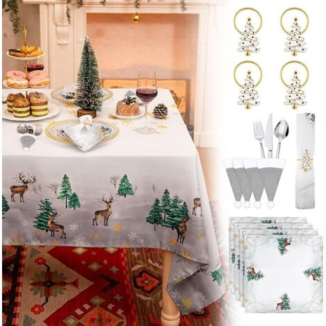 WEIHNACHTSTISCH-SET 13 IN 1 Tischdecke Servietten Eheringe Besteckhüllen