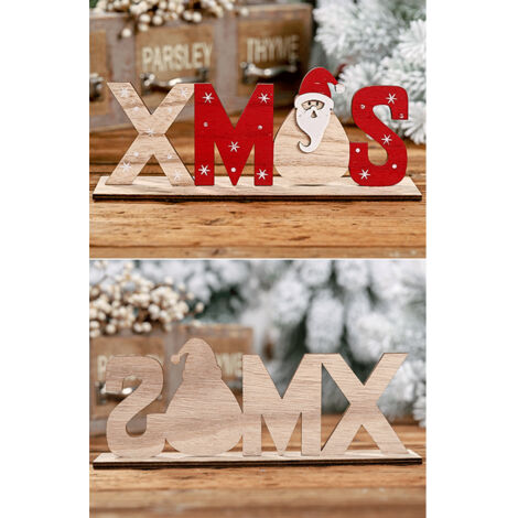 Weihnachtstischdekoration aus Holz – Weihnachtsmann-Buchstaben, Schneemann und Schneeflocken für die festliche Feier