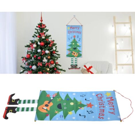 Weihnachtstürfahne – Hängebanner für Türen und Fenster – Cartoon-Leinwanddeko mit Weihnachtsbaum und Girlanden