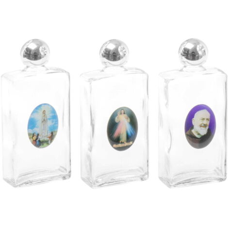 Weihwasserflasche aus Glas mit Aufkleber, 12,5 cm