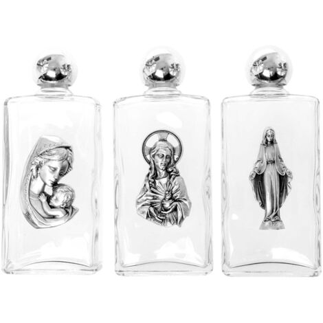 Weihwasserflasche, Glas, mit Metallbild, 12,5 cm
