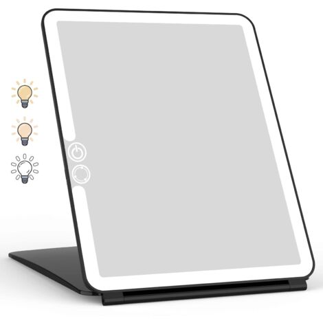 WEILY Specchio Trucco con 72 Luci LED, Touch Screen Tre Colori Regolabile, 2000 mAh USB Ricaricabile Specchio da Viaggio (Nero)