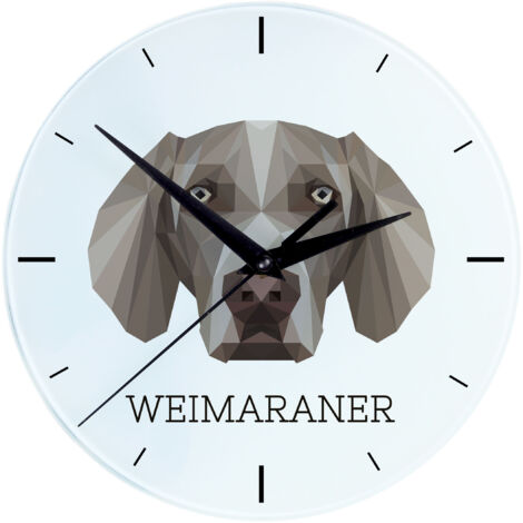 Weimaraner, Weimaraner - reloj de pared geométrico con foto e inscripción de la marca Art-Dog