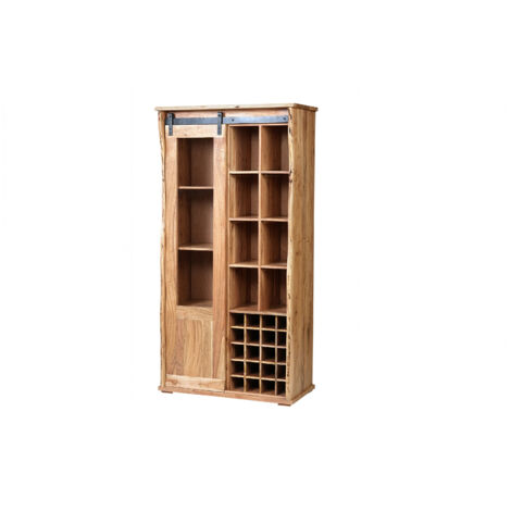Wein-Highboard Baumkante 90 x 45 x 180 cm Akazienholz massiv naturfarben LIAN I