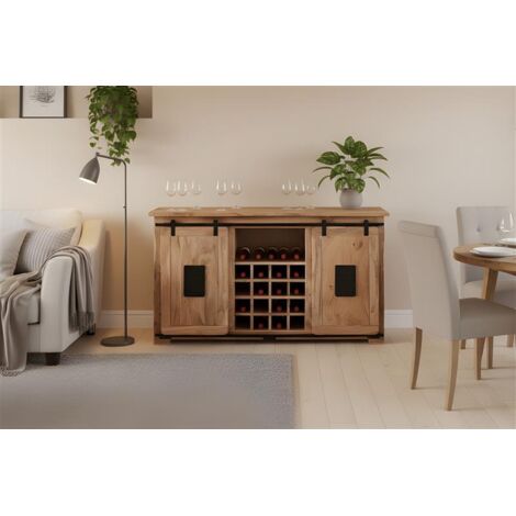 Wein-Sideboard Kommode Akazie massiv naturfarben 145 x 45 x 85 cm LIBRO