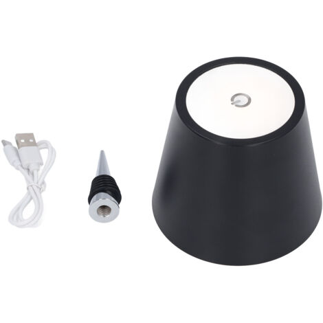 Weinflaschenlampe, 3-farbig, stufenlos dimmbar, LED-Touch-Steuerung, wiederaufladbar, kabellos, für Bar, Restaurant, Schwarz