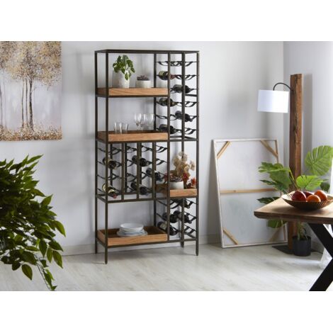 Weinregal aus Akazie/Metall, 86 x 35 x 180 cm. 86 x 35 x 180 cm